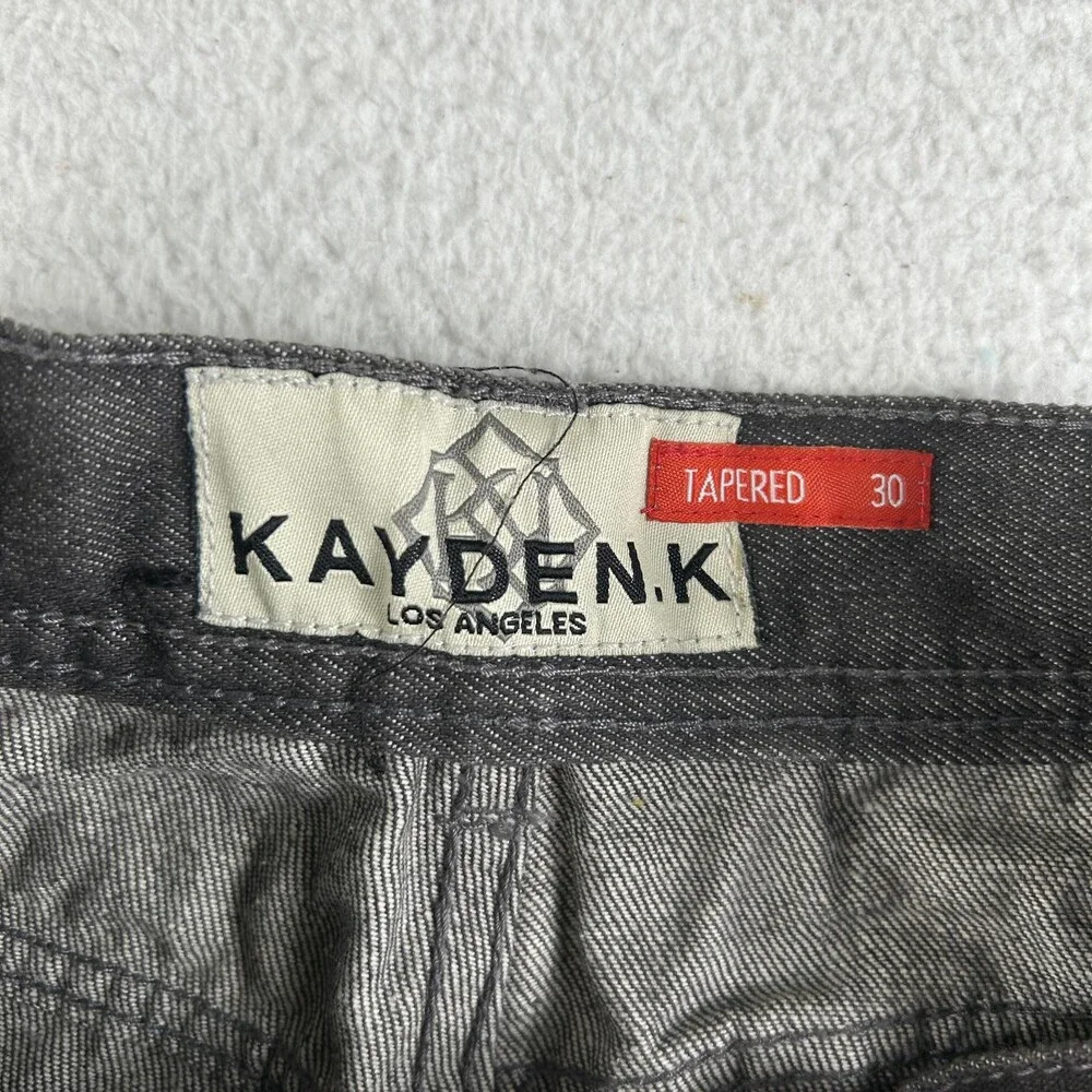 Kayden.K Jeans Mens 30x30 Charcoal Gray Tapered Selvedge Denim Zip Back Pockets